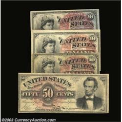 Four Fourth Issue Notes. Fr. 1257 About New, Fr. 1258 Fine, Fr. 1259 Extremely Fine and a Lincoln, F