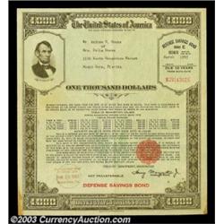 United States Series E Defense Savings Bond $1000 March 1943.A rare high denomination savings bond,