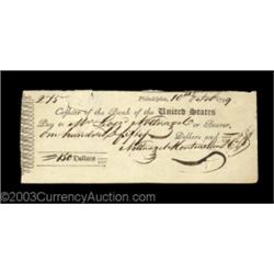 An Early Bank of the United States Check Dated 1799 in Philadelphia. Two hammer cancels have been hi