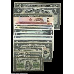 Canadian Group Lot.Included are various Dominion and Bank of Canada Issues, plus a Chartered Bank No