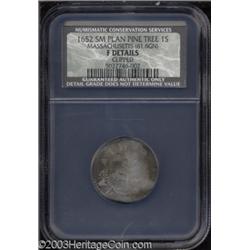1652 SHILNG Pine Tree Shilling, Small Planchet Fine 12 Details, Clipped, NCS.