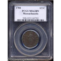 1788 1/2 C Massachusetts Half Cent MS63 Brown PCGS.