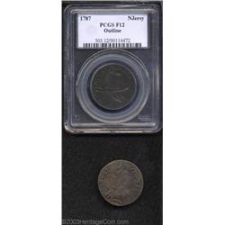 1787 New Jersey Copper, Outlined Shield Fine 12 PCGS,