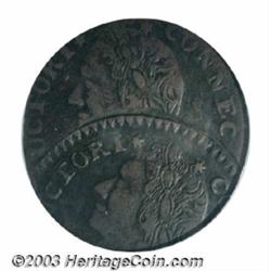 1788 COPPER Connecticut Copper, Mailed Bust Left--Double Struck, Second Strike 50% Off Center--VF