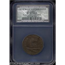1786 COPPER New Jersey Copper, Narrow Shield XF40 Details, Planchet Flaw, Corroded, NCS.