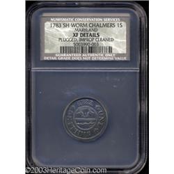 1783 SHLNG Chalmers Shilling, Short Worm, XF40 Details, Plugged, Improperly Cleaned, NCS.