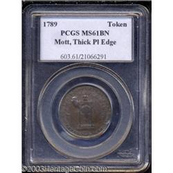 1789 TOKEN Mott Token, Thick Planchet, Plain Edge MS61 Brown PCGS.
