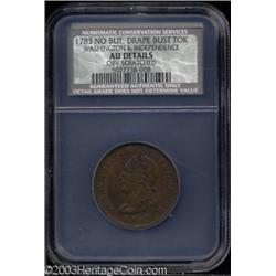 1783 1C Washington &amp; Independence Cent, Draped Bust, No Button AU50 Details, Obverse Scratche