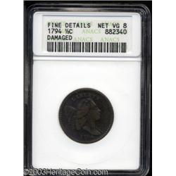 1794 1/2 C --Damaged--ANACS. Fine Details, Net VG8.