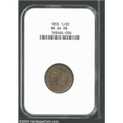 1855 1/2 C MS64 Red and Brown NGC.