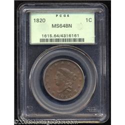 1820 1C Large Date MS64 Brown PCGS.