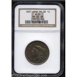 1837 1C Head of 1838 MS65 Brown NGC.
