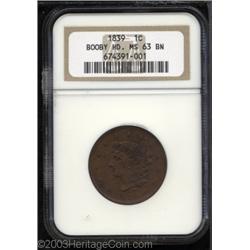 1839 1C Booby Head MS63 Brown NGC.