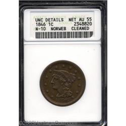 1846 1C Small Date--Cleaned--ANACS. Unc Details, Net AU55.