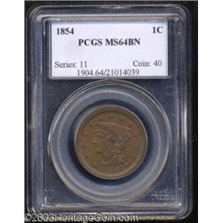 1854 1C MS64 Brown PCGS.