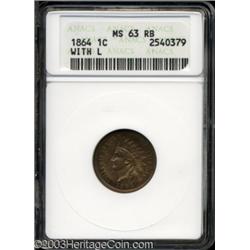 1864 1C L On Ribbon MS63 Red and Brown ANACS.