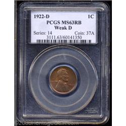 1922-D 1C Weak D MS63 Red and Brown PCGS.