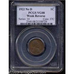 1922 No D 1C Weak Reverse VG8 PCGS.