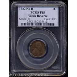 1922 No D 1C Weak Reverse Fine 15 PCGS.