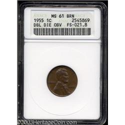 1955/55 1C Doubled Die MS61 Brown ANACS.