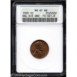 1955/55 1C Doubled Die MS61 Red and Brown ANACS.