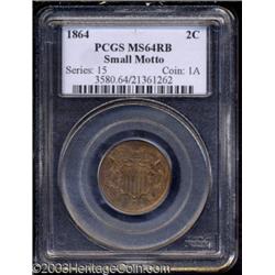 1864 2C Small Motto MS64 Red and Brown PCGS.