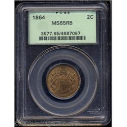 1864 2C Large Motto MS65 Red and Brown PCGS.
