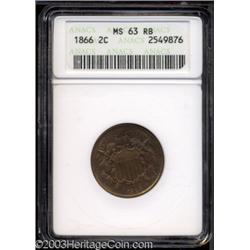 1866 2C MS63 Red and Brown ANACS.