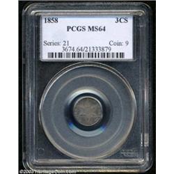 1858 3CS MS64 PCGS.