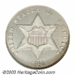 1864 3CS PR67 Cameo NGC.