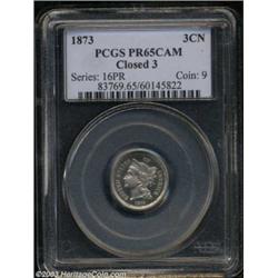 1873 3CN Closed 3 PR65 Cameo PCGS.