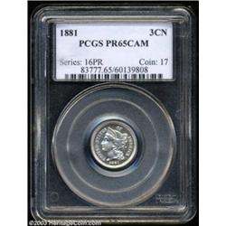 1881 3CN PR65 Cameo PCGS.