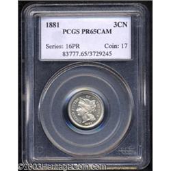 1881 3CN PR65 Cameo PCGS.