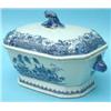 Image 1 : A Chinese blue and white tureen and cover, Qianlong period, with wave knop and rabbit-head handle...