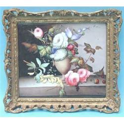 An early 19th century Staffordshire plaque painted with a floral design by T. Tatler, dated 1830,...