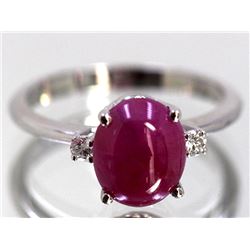 Cabochon Ruby  2.91 ctw Diamond Ring 14KW