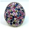 Image 1 : NATURAL CEYLON MIX SAPPHIRE 12.63CT / DIAMOND 0.65CT / 14K WHITE GOLD RING 16.59GRAM