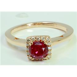 Ruby 1.25Ct / Diamond 0.13Ct / 14K Rose Gold Ring 3.26 Gram