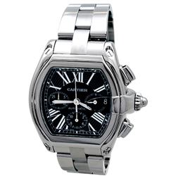 X-Large Cartier Stainless Steel Roadster Watch. Black Roman Numeral Dial. Stainless Steel bezel. Sta