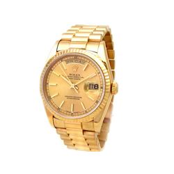 36mm Gents Rolex 18k Yellow Gold Oyster Perpetual Daydate Watch. Champagne Dial. 18k Yellow Gold Flu