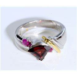 Sterling Silver .925 Garnet W/ Ruby Ring Two Toned