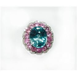 PINK SAPPHIRE 1.54CT / BLUE ZIRCON 8.90CT, 14K W/G RING 7.44GRAM / DIAMOND RD 0.36CT