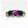 Image 1 : PINK SAPPHIRE 0.91CT, 14K W/G RING 5.59GRAM / DIAMOND 0.11CT / YELLOW ,BLUE SAPPHIRE 1.91CT