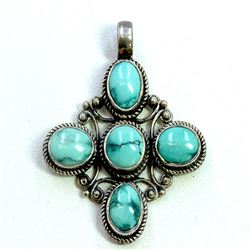 Sterling Silver .925 Turquoise Cross Pendant 18.64
