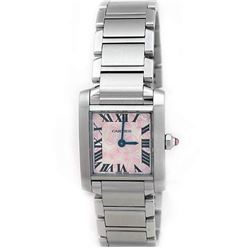 Lady Cartier Stainless Steel Tank Francaise Watch. Silver 'Double C" Dial. Stainless Steel Band. Sty