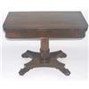 Image 1 : A Regency rosewood card table with D-shaped folding top inset green baize interior, raised on aca...