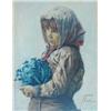 Image 1 : Federico Ballesio (19th Century) Italian Watercolour Italian peasant girl holding a cabbage signe...