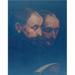 19th century English School Oil on canvas, Study of 2 monks reading 18.5ins. x 4.5ins....