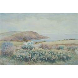James Aitken, Early 20th Century Scottish Watercolour Headland view from a garden signed 13.5ins....