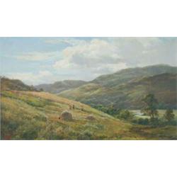 Alfred de Breanski (1852-1928) British Oil on canvas Haymaking in the hills signed, monograms and...